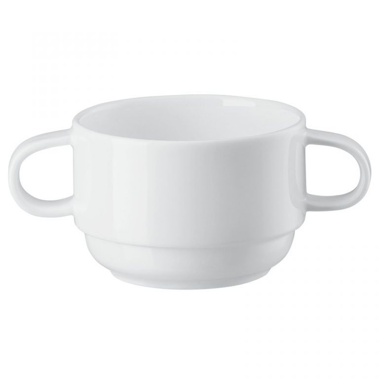 White Stacking Soup Bowl with Handles 290ml (10oz) M. O'Byrne Hire